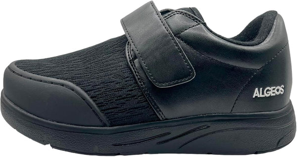 Algeos- Windsor Diabetic Shoe with Wide Fitting - Padded Collar, Rubber Toe Guard Protection - Lightweight Orthopedic Shoes with Memory Foam Insoles, Roomy Toe Box, Adjustable Width Black