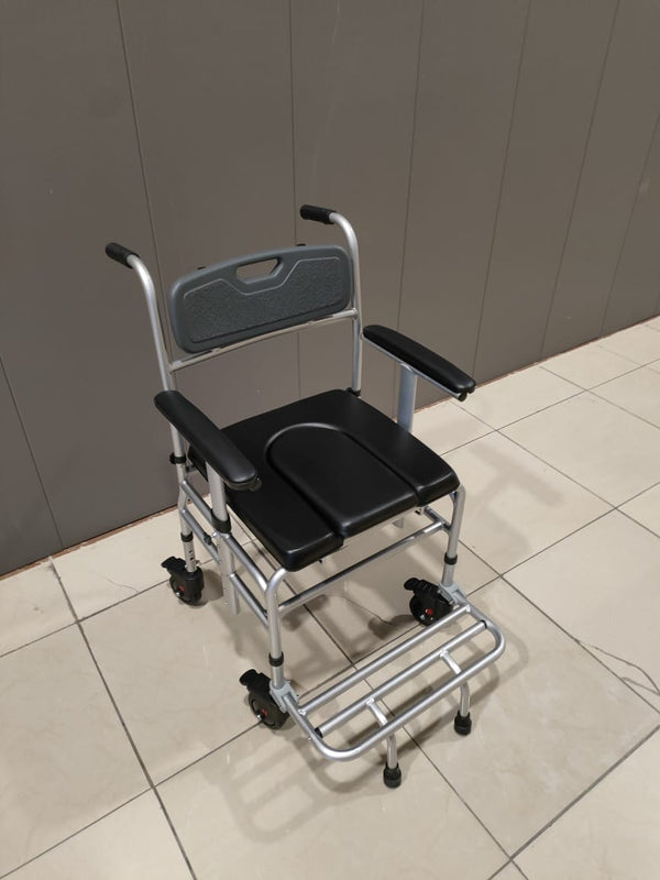4-Wheel Toilet Chair with Brakes & Cushion