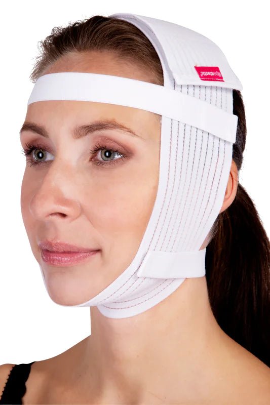 Facial compression garment FM 01 front view for post-surgery recovery