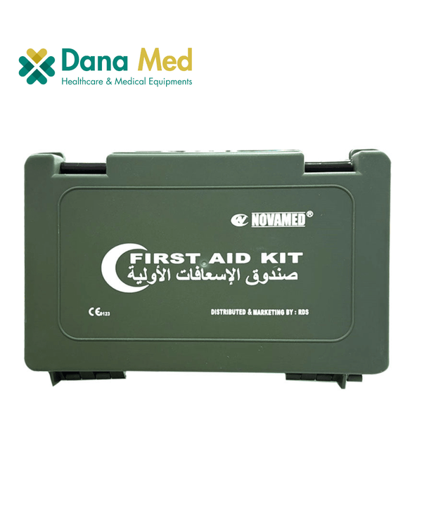 Green first aid kit with 'Dana Med' and 'Novamed' branding on a white background