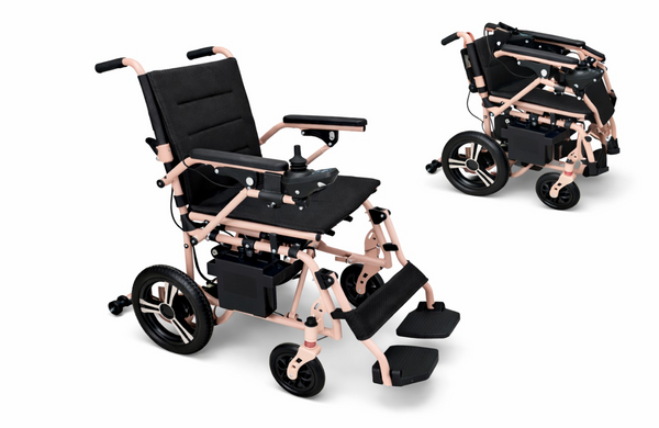 Lightweight foldable electric wheelchair with aluminum frame and joystick control