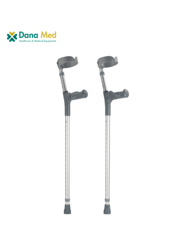 adjustable forearm crutches with ergonomic grey hand grips, open cuffs, and non-slip rubber tips for mobility support