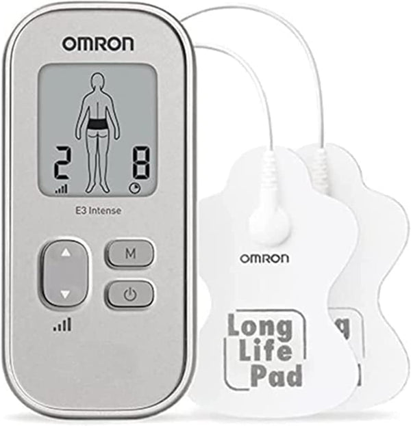 Omron E3 Intense TENS unit for effective drug-free pain relief with long-life pads.
