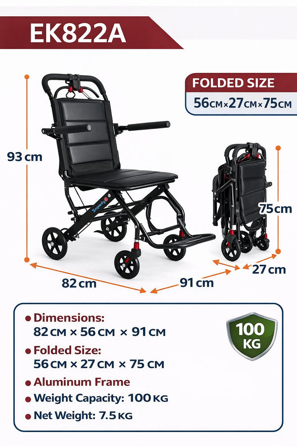 Portable wheel chair for travel and lightweight transportation chair for easy mobility - Dana Med.